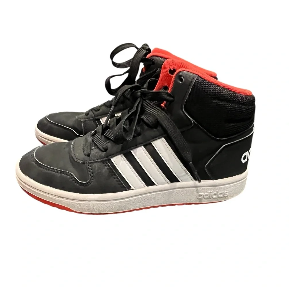 Adidas Hoops 2.0 Mid Sneakers Black White‎ Red | Youth Size 3