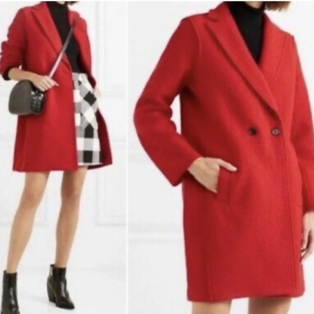 J.Crew Daphne Italian Boiled‎ Wool Red Double Breasted Unlined Coat Women Size 6