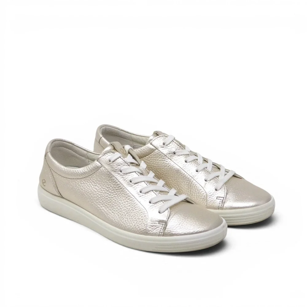 ECCO Womens Soft 7 Sneakers Gold Metallic Leather Lace Up Size 40 / 9-9.5