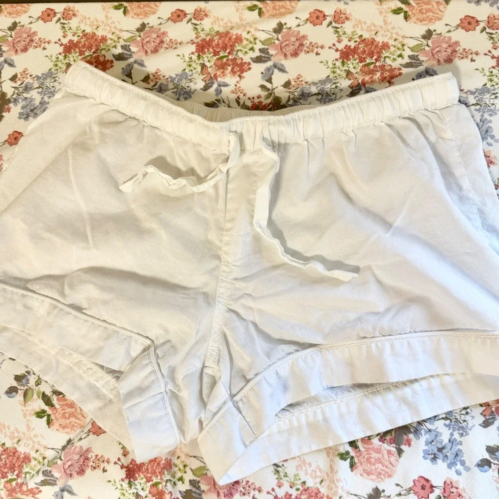 Victoria's Secret Womens White Cotton Sleep Shorts Size XS Drawstring‎ Summer