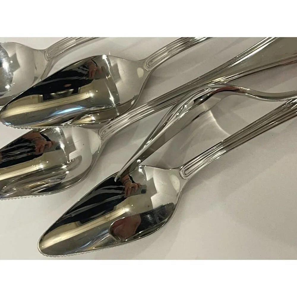 Set Of 8 Vintage Serrated edge citrus Oneida Stainless Steel Demitasse Spoons 4.