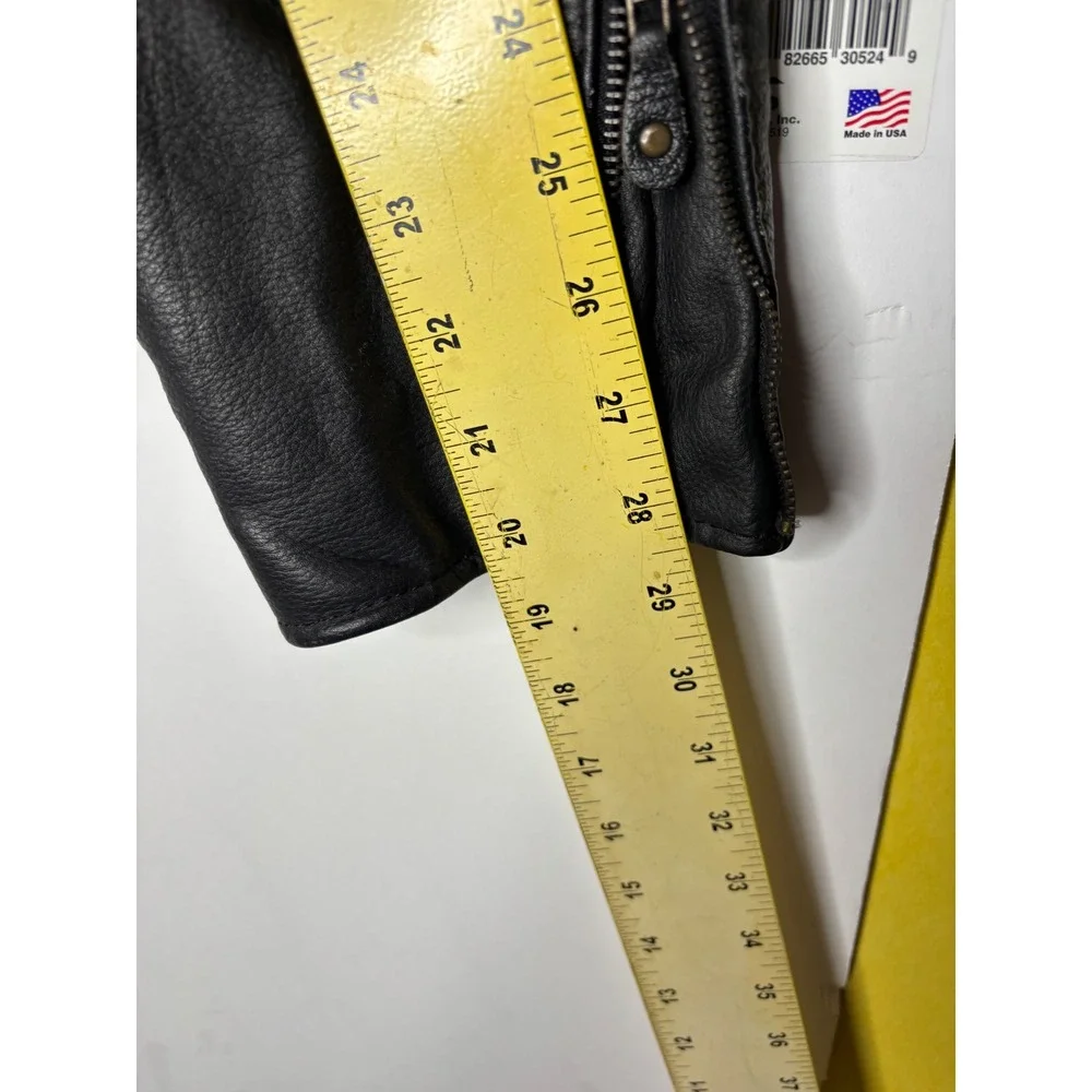 Mens‎ Black Genuine Leather Motorcycle Jacket Side Lace Up Biker Size 52 YKK Zip