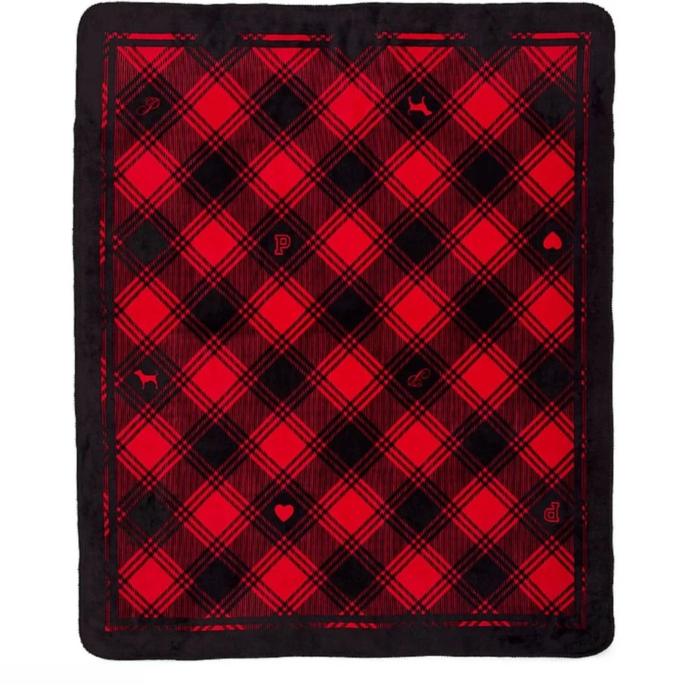 Victoria's Secret PINK Cozy Holiday 2025 Blanket Buffalo Plaid Dog Red/Black