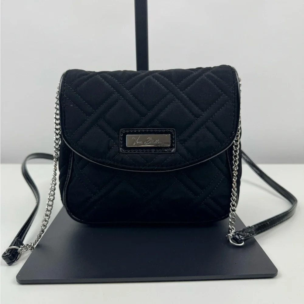 Vera Bradley Quilted Chain Strap Shoulder  Crossbody Handbag Classic Black Purse