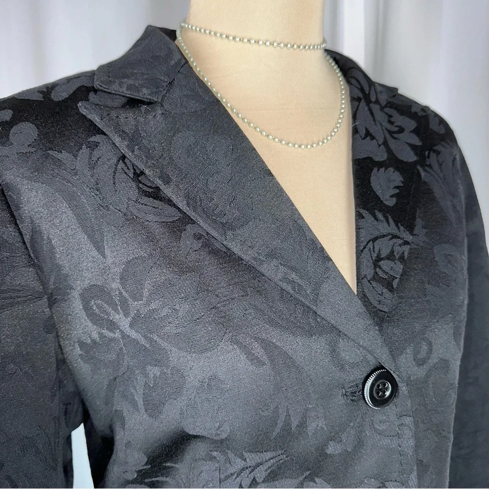 Coldwater Creek Black On Black‎ Jacquard Blazer Sz 8 Jacket Floral Chic Office