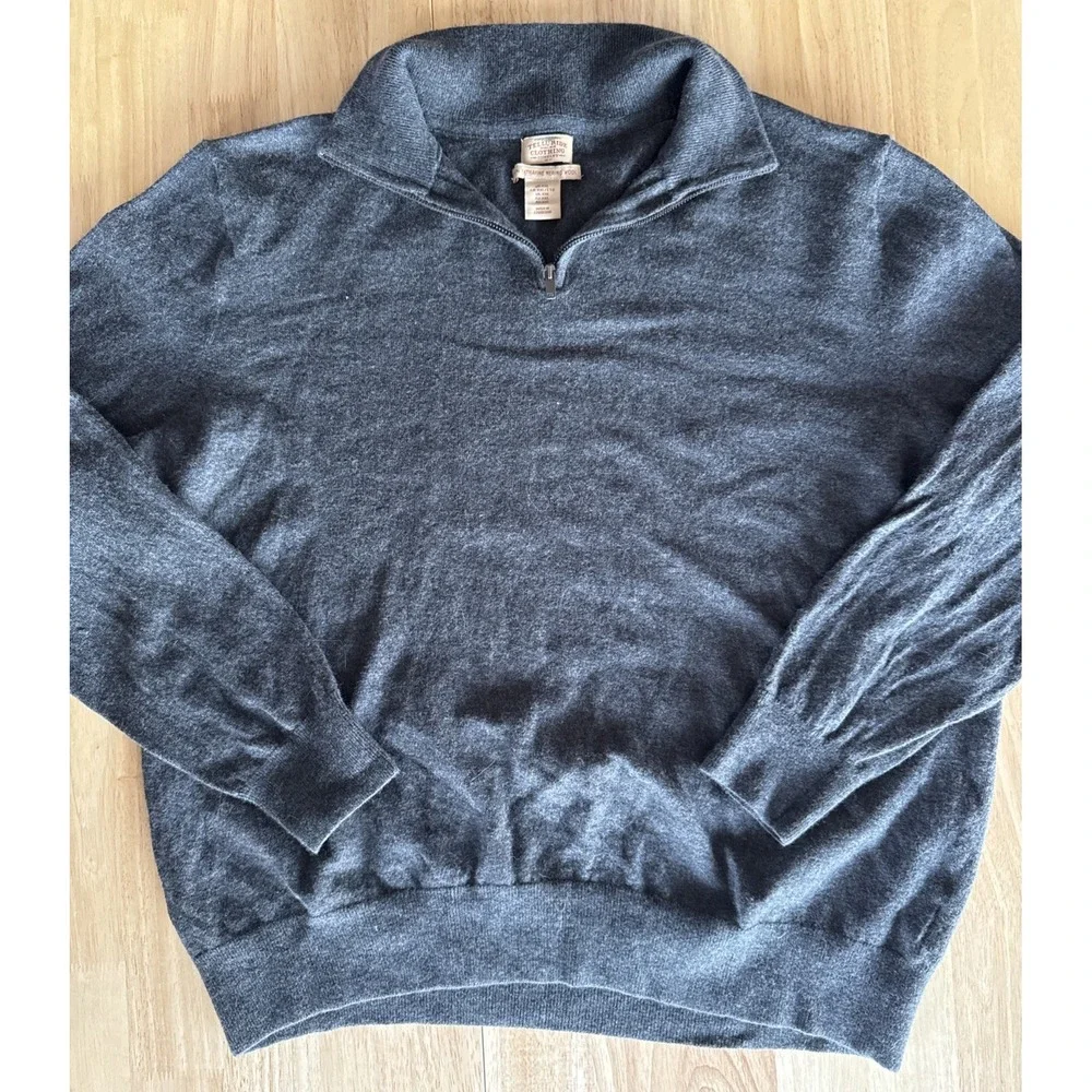 Telluride Men's XXL 100% Fine Merino Wool 1/4 Zip Pullover Sweater Gray‎