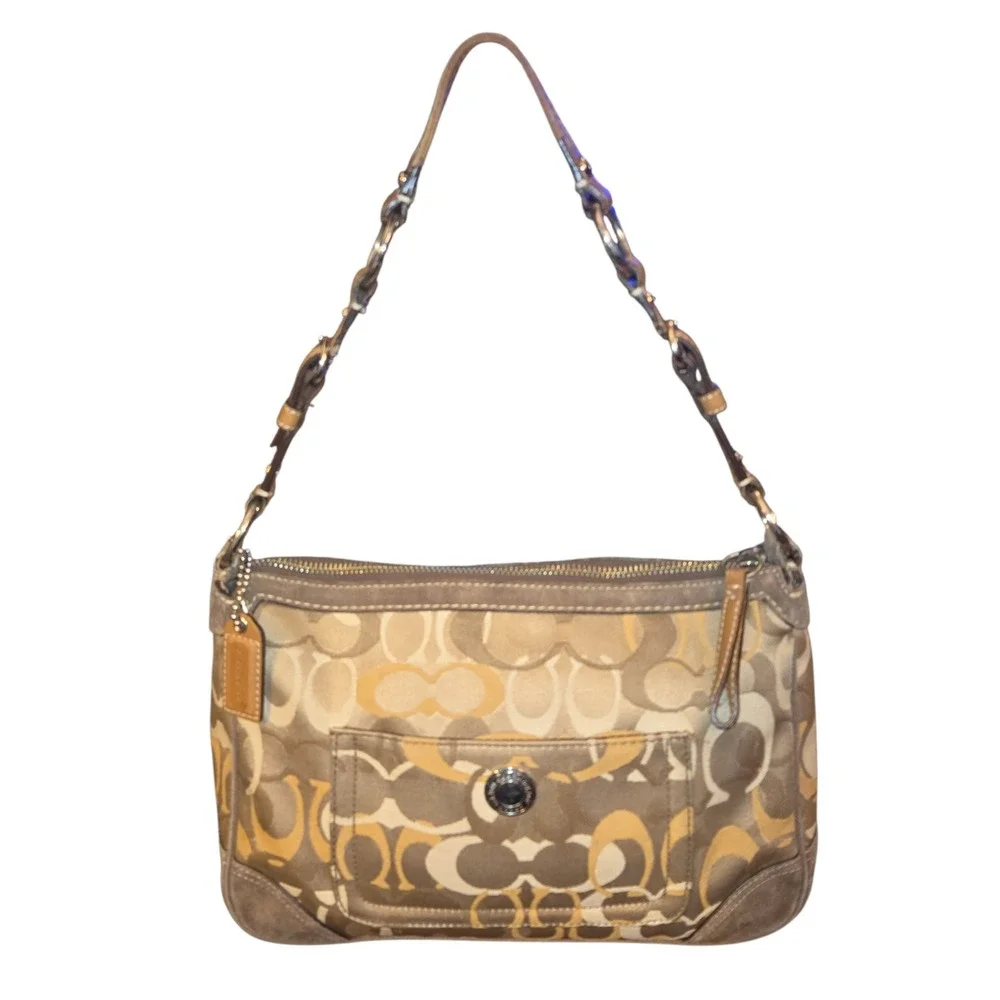 Coach Y2K Chelsea Shoulder Bag Small Brown Signature Canvas Suede Trim D05K-2172