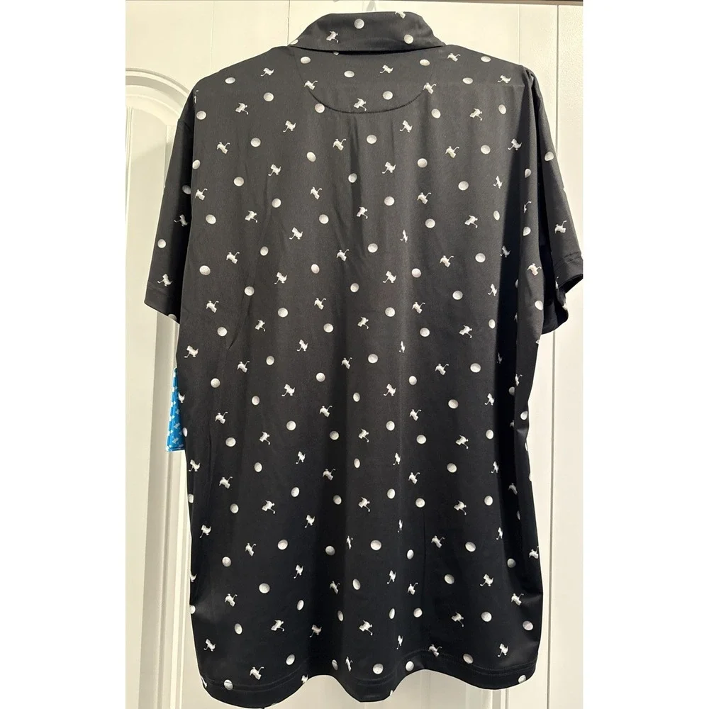 Birdie Bound Mens Golf Polo Shirt‎ Black White Player Print Performance Size S