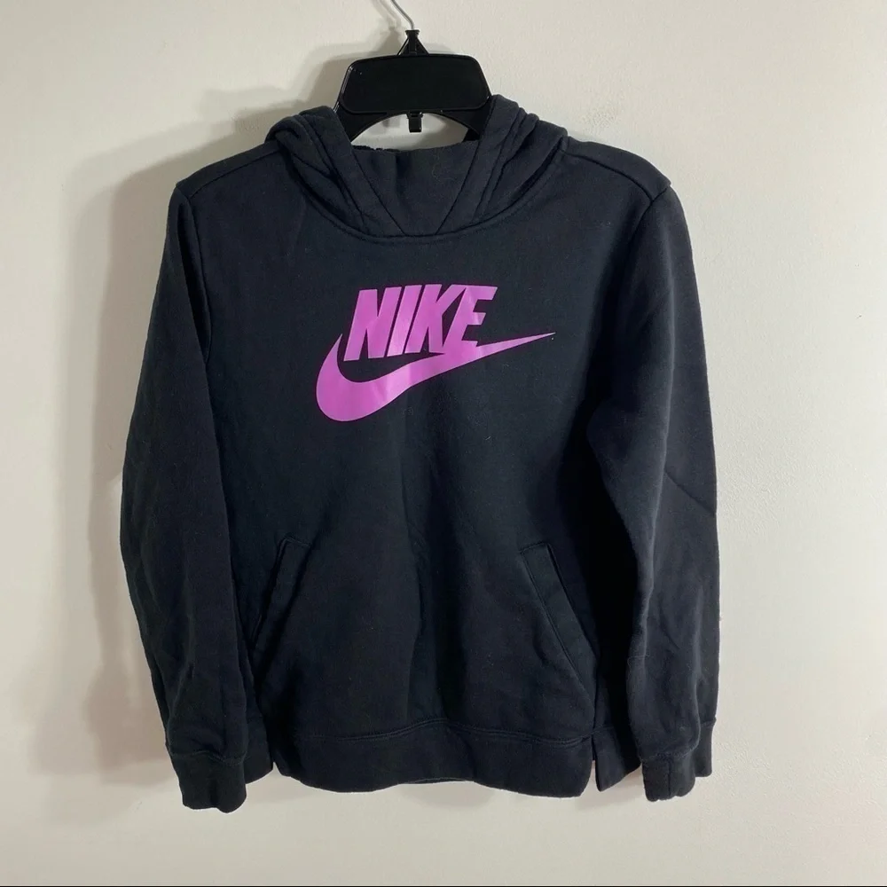 Nike Sweatshirt Medium Girls Hooded Black Purple Pullover