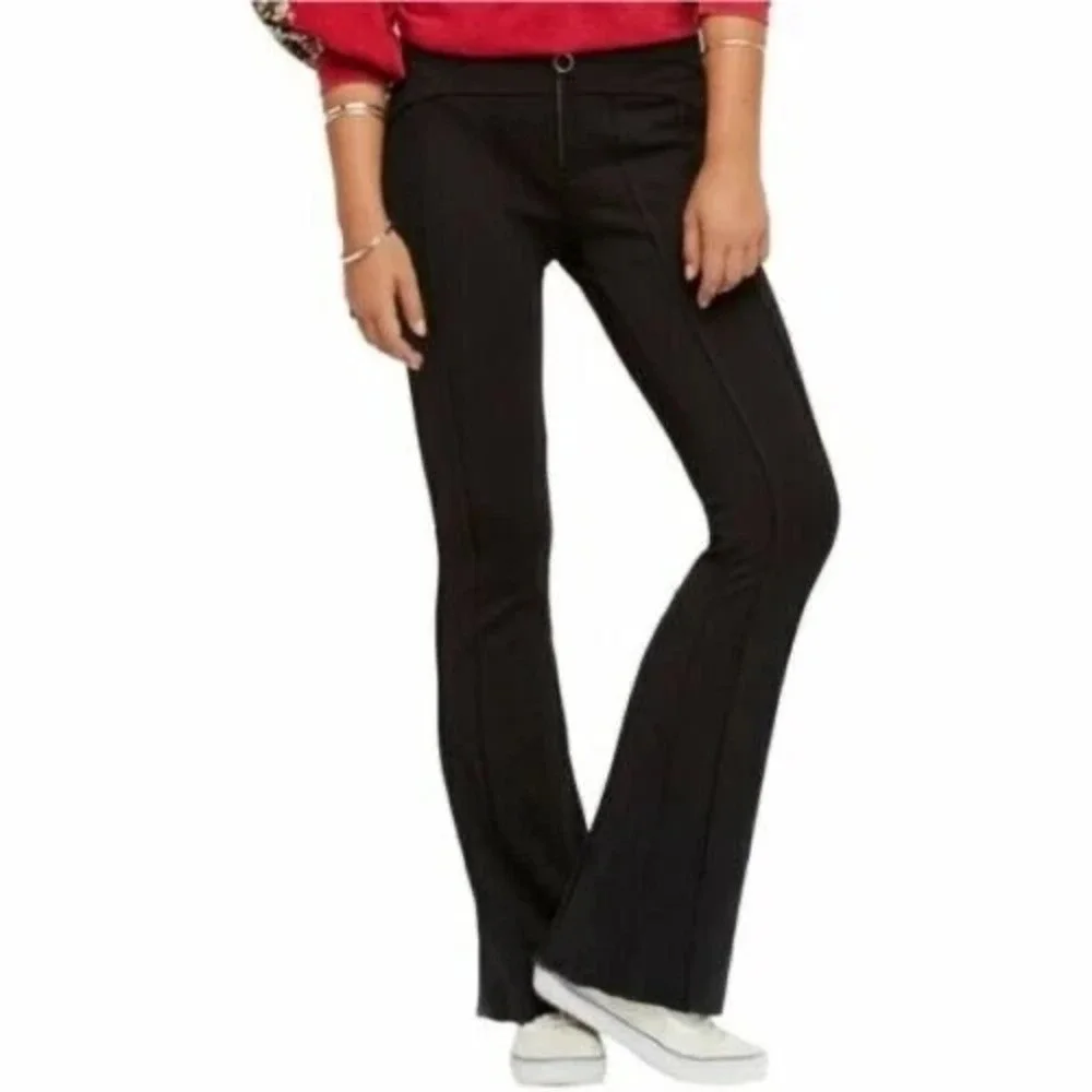 Free People Seamed Knit Wide Leg Flare‎ Pants Women's Size 6 Black Front Zip Fly
