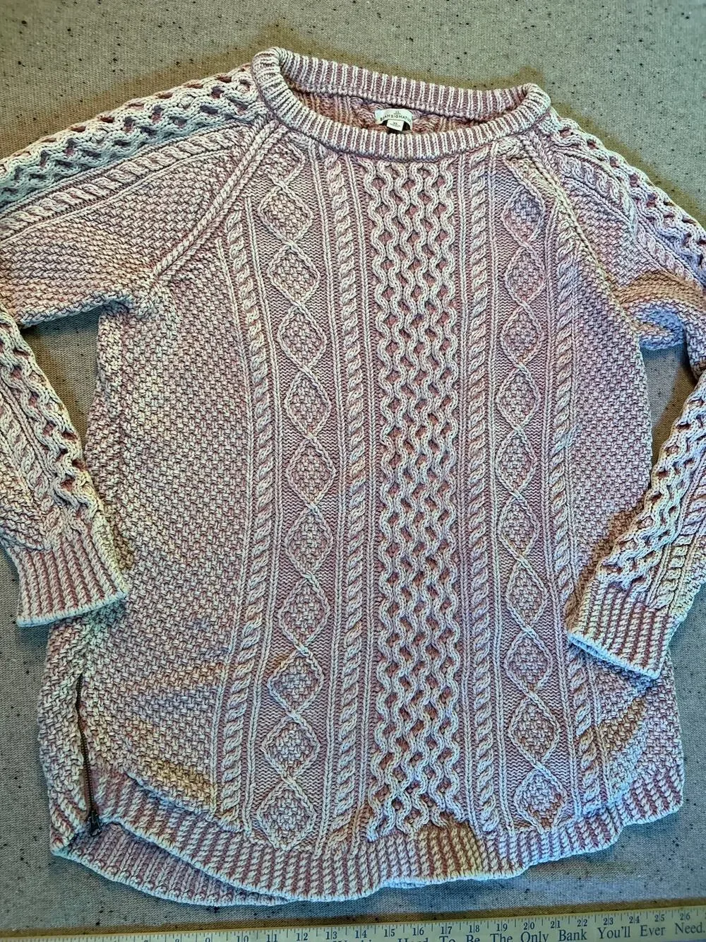 LL Bean Signature Heavy Washed Pink Cotton Cable Knit Tunic Sweater XL