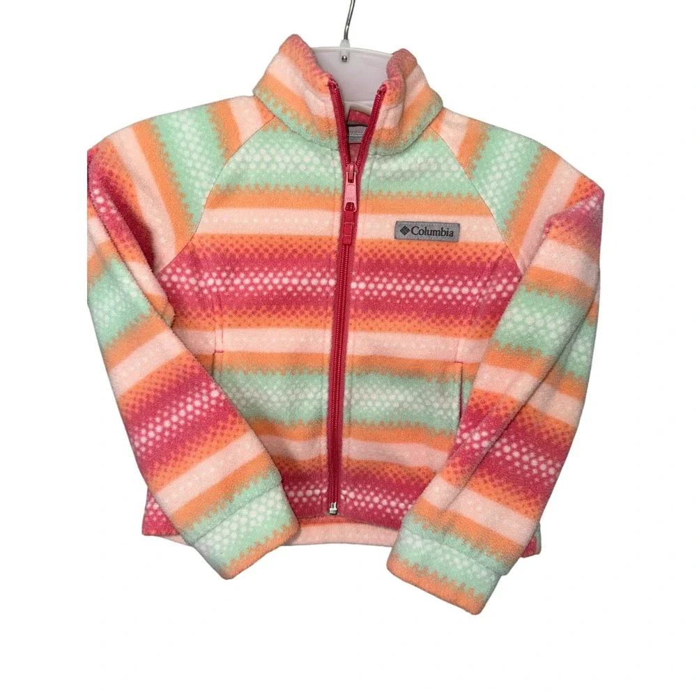 Columbia Girls' Benton Springs II Printed Fleece Pastel‎ stripe jacket XXS 4-5