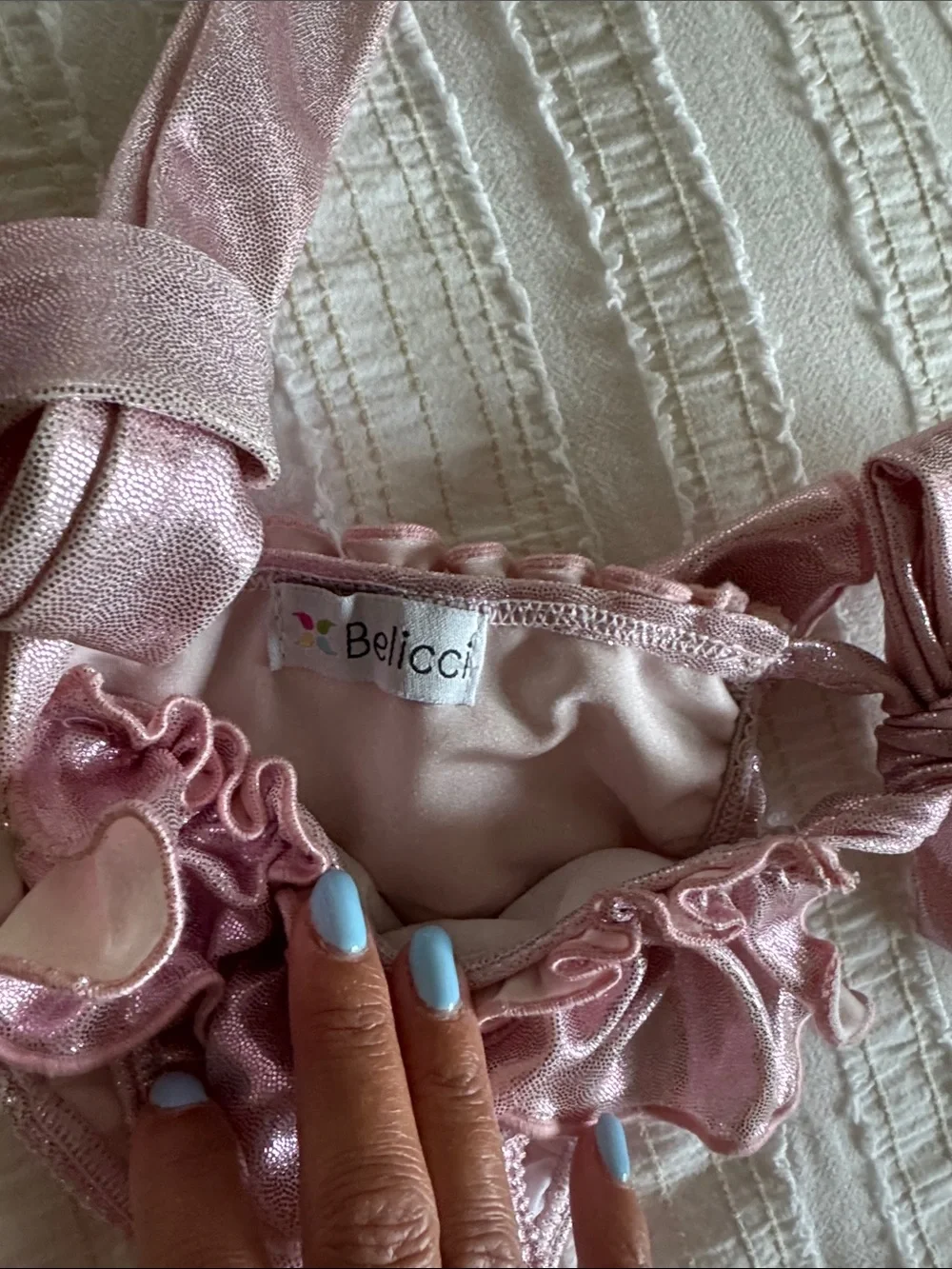Girls' Pink Satin Ruffle Tie-Side Bikini Bottoms