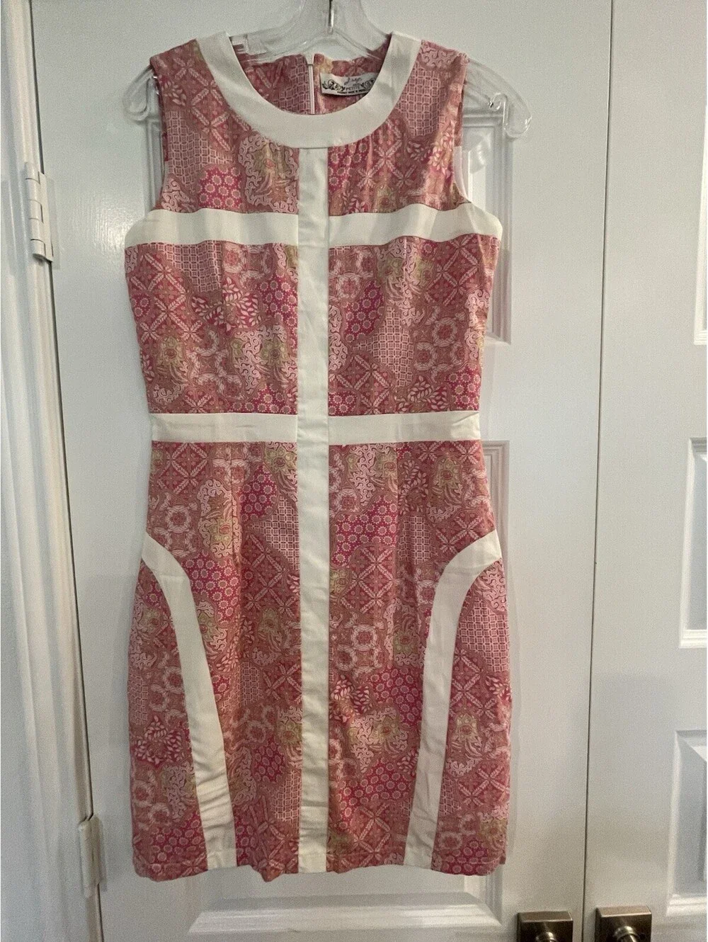 J Rep Women's Summer Cotton pink-and-white geometric  print, white paneling XSP