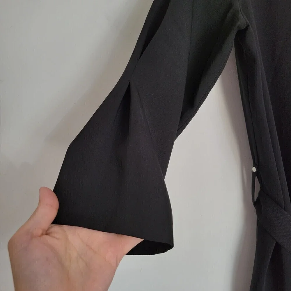 Zara Black 3/4 Sleeve Belted Career Sheath Dress Size Medium