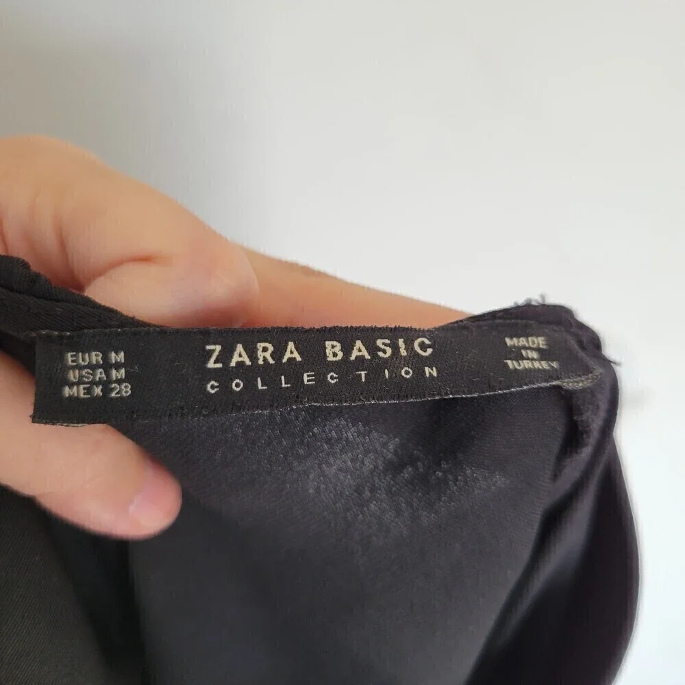 Zara Black 3/4 Sleeve Belted Career Sheath Dress Size Medium