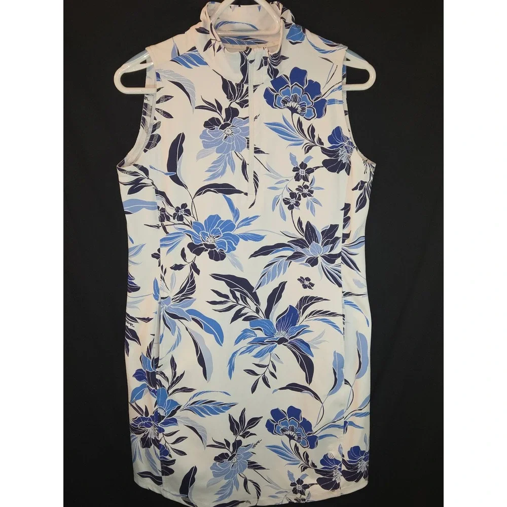 Tommy Bahama Island Zone Golf Dress‎ Sleeveless Floral Print Blue White LOT OF 2