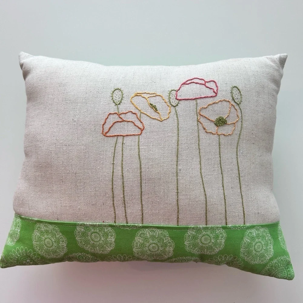 Accent Throw Pillow Embroidered Flowers