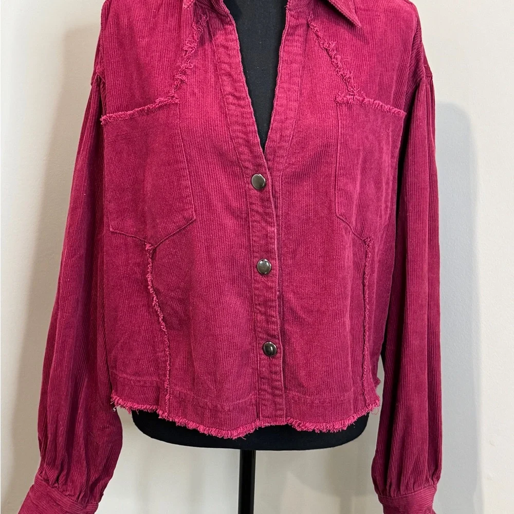 Kori Corduroy Jacket‎ Medium Boho Western Cropped Frayed Hem