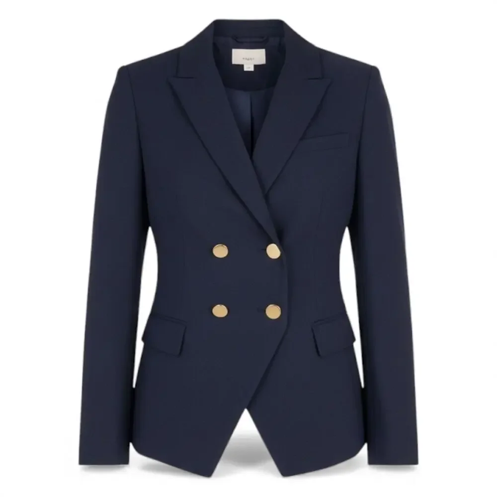 Ann Taylor LOFT Double Breasted Gold Button Blazer Jacket Navy Size 2