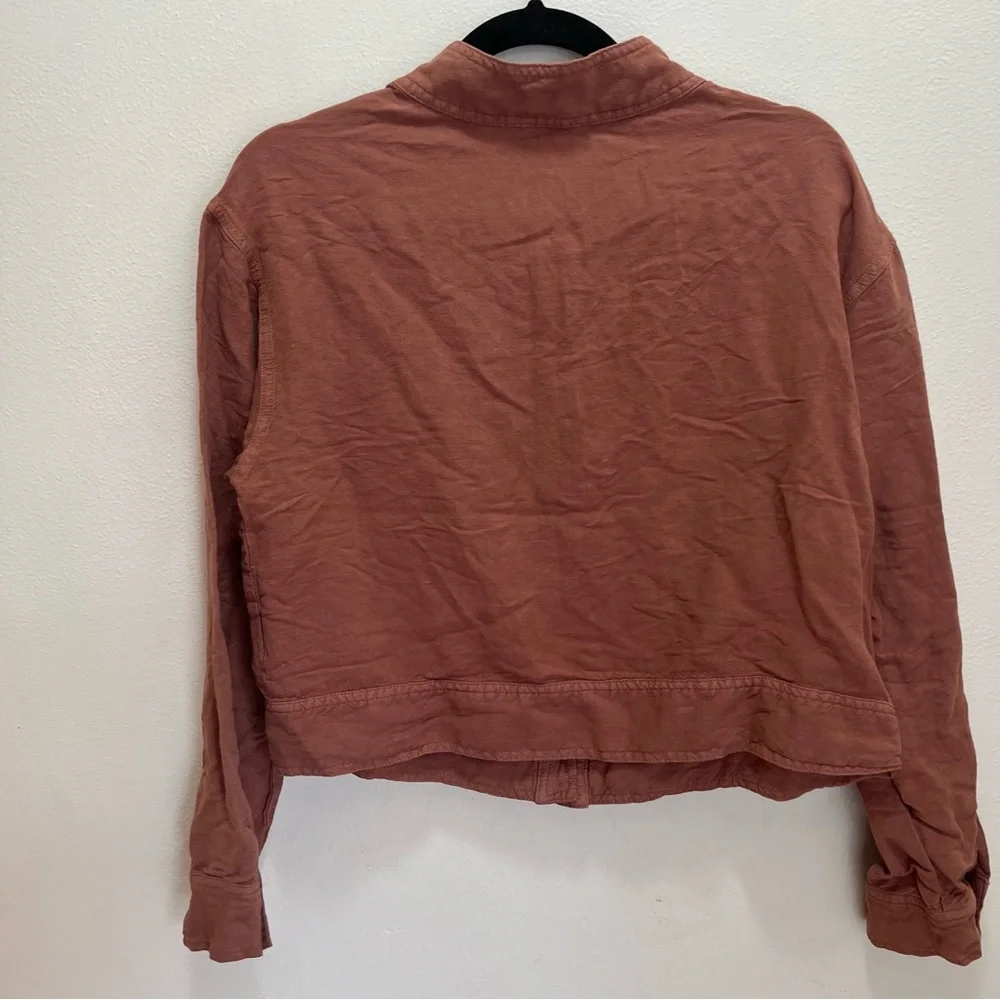 Tribal Jeans Terracotta Linen Blend Utility Jacket Cropped Mock Neck Rust Medium