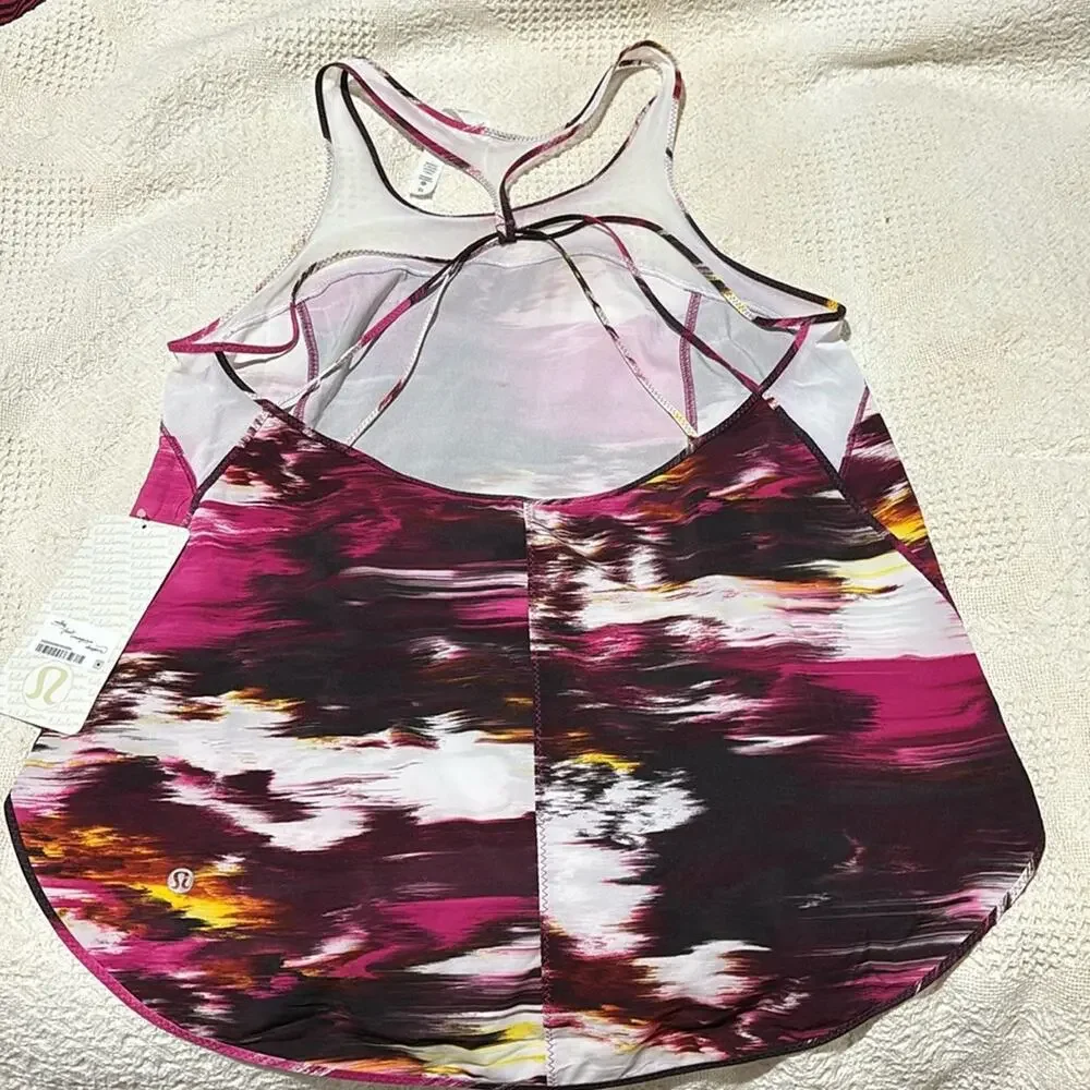 Lululemon 10 5 Mile Singlet burgundy white nwt designed to cover bum & be loose