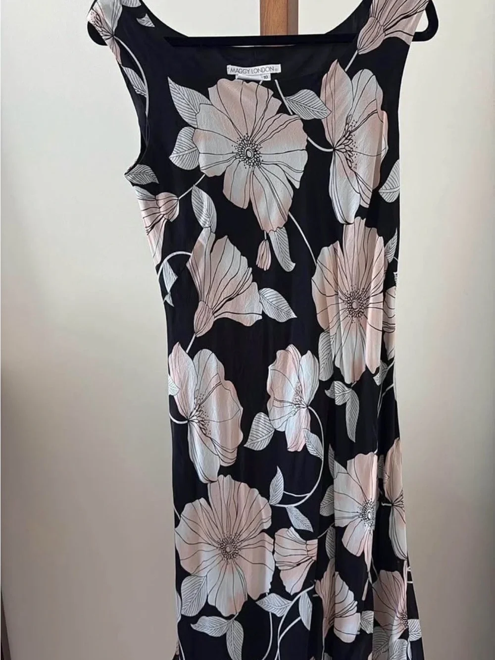 Maggy London Black Maxi Dress with Blush Floral Print