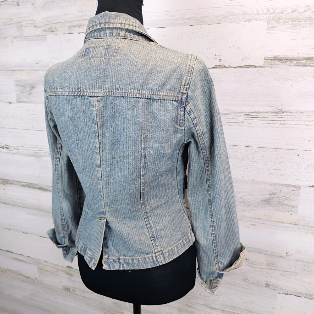 True Vintage Mossimo Paris Hilton Style Fitted Y2K Pinstripe Denim Jacket Small