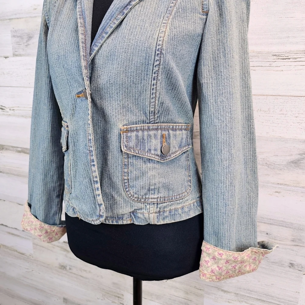 True Vintage Mossimo Paris Hilton Style Fitted Y2K Pinstripe Denim Jacket Small