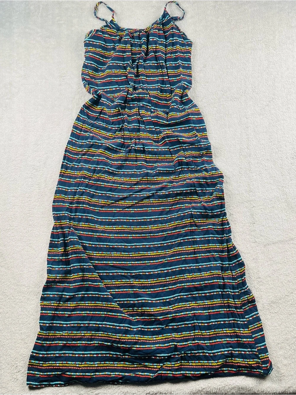 Merona Navy Striped Maxi Sundress with Multicolor Accents