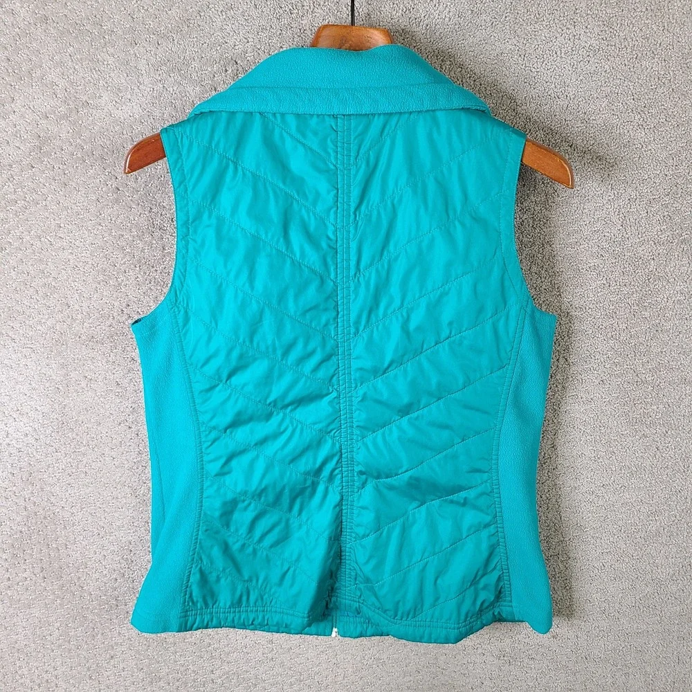 Columbia Vest Womens M Blue Fleece Trim Quilted Full Zip Puffer‎ High Neck