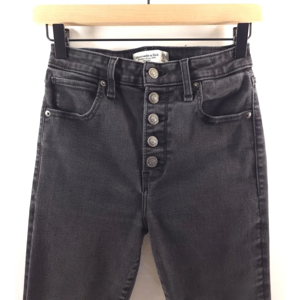 Abercrombie & Fitch Womens Jeans Super Skinny Ankle‎ 27/4R Button Fly Raw Hem