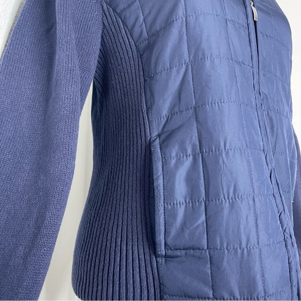 Croft & Barrow Dark Blue Knit Woven Quilted Front Zip Pockets Jacket Sweater Md