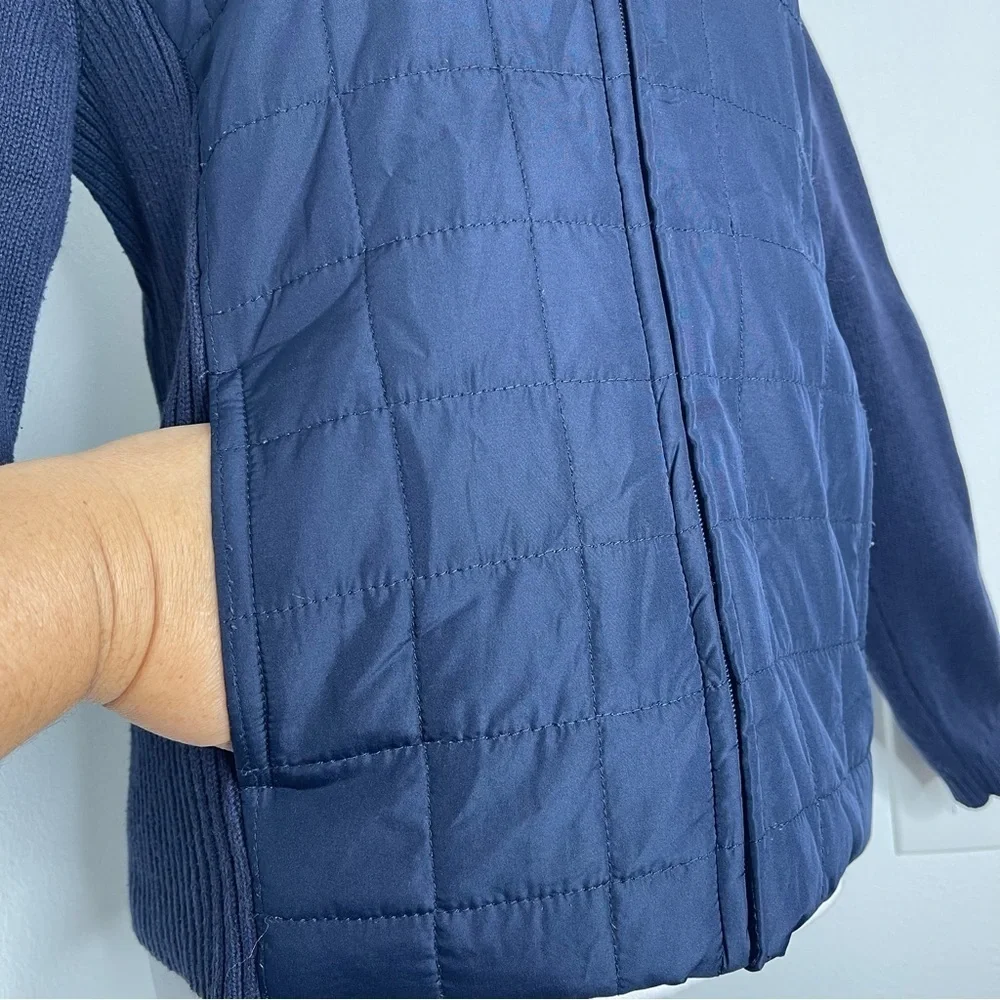 Croft & Barrow Dark Blue Knit Woven Quilted Front Zip Pockets Jacket Sweater Md