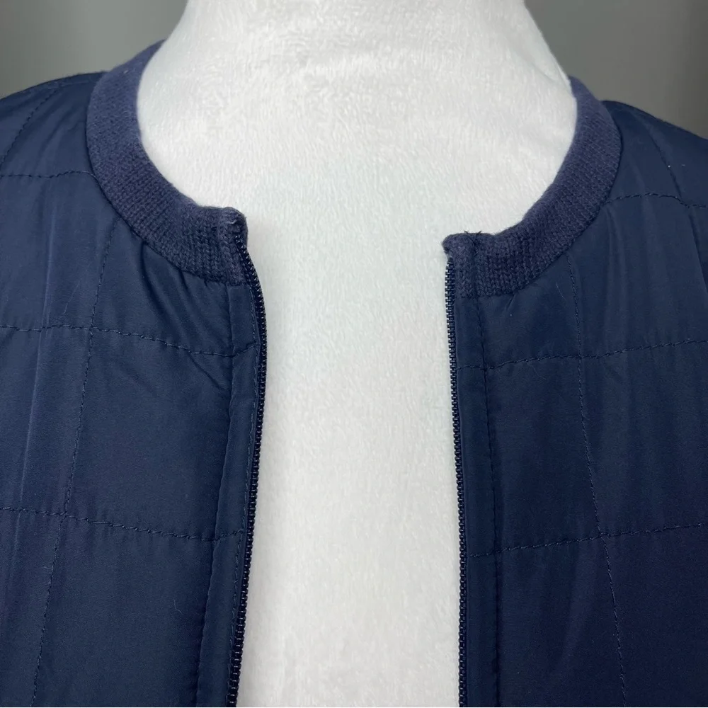 Croft & Barrow Dark Blue Knit Woven Quilted Front Zip Pockets Jacket Sweater Md