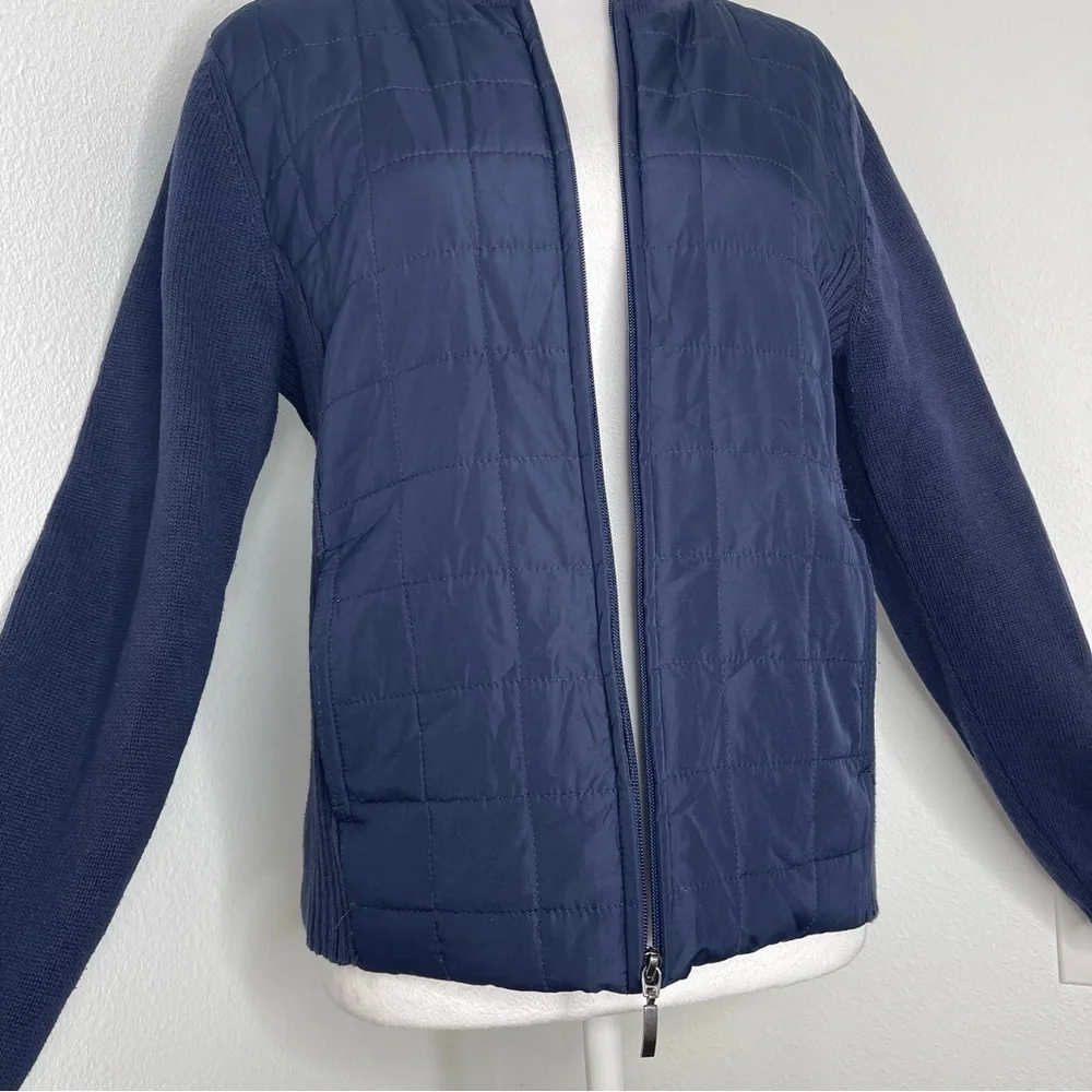 Croft & Barrow Dark Blue Knit Woven Quilted Front Zip Pockets Jacket Sweater Md