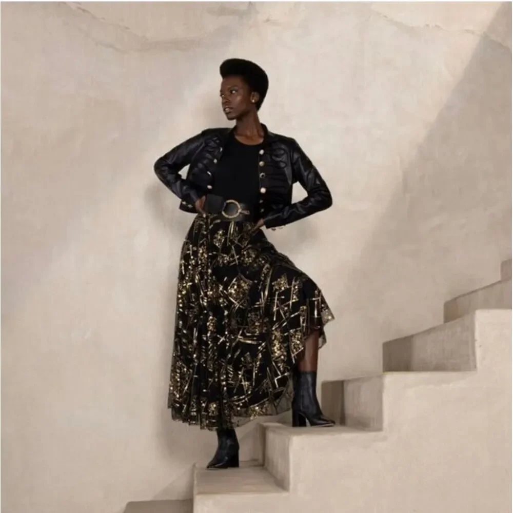 MAKING THE CUT Women's Elegant Black‎ and Gold maxi Skirts size S