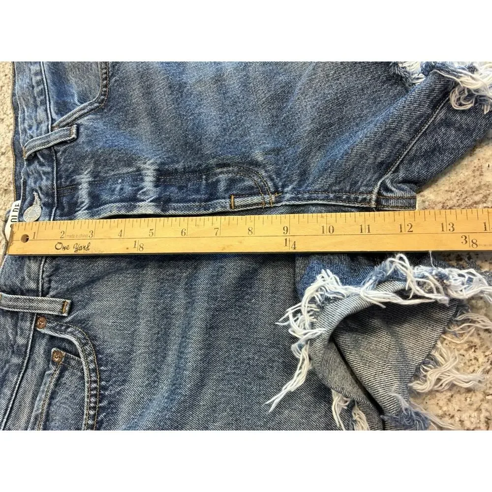 AGOLDE Parker Long Cut Off Denim Short Size 31 Raw Hem Frayed High Rise