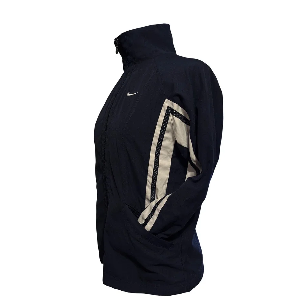 Nike Womens Track Jacket Navy Blue White Stripe Full Zip Athletic Size S 4-6‎