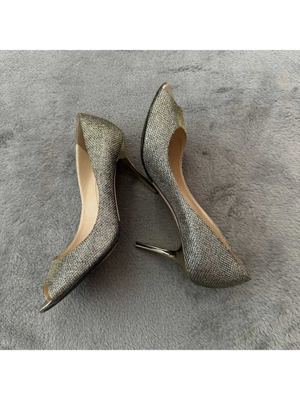 *as is* Jimmy Choo Evelyn Glitter Peep Toe Gold Heels Womens size 38.5