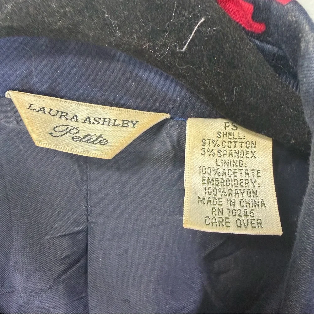 Vintage Laura Ashley Navy and Red Floral Fireworks Casual Jacket Sz Small Petite