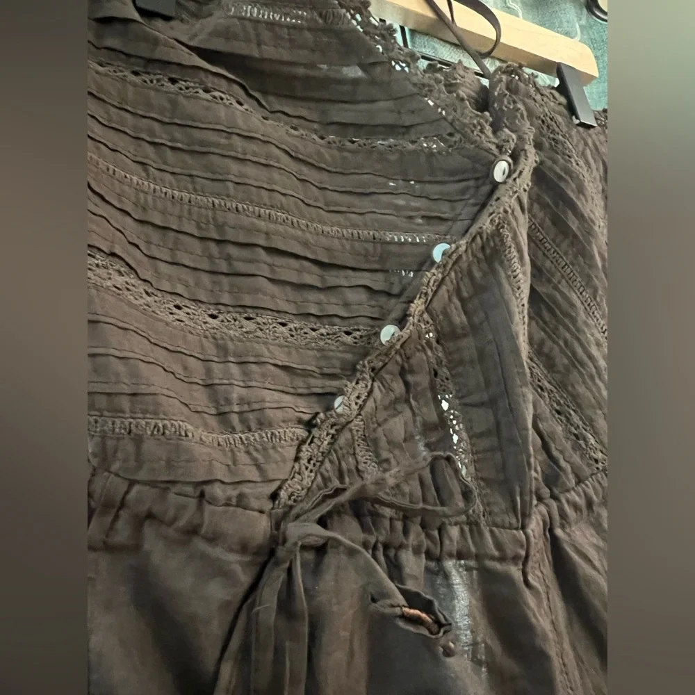 Free People Brown Eyelet Lace-Trim Sleeveless Romper