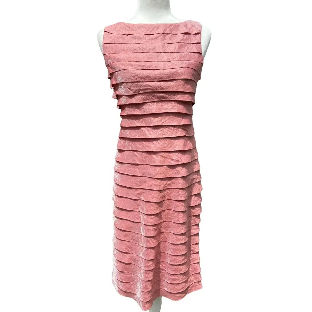 Victor Costa Tiered Ruffle Sheath Dress‎ Shimmer Pink Blush 4
