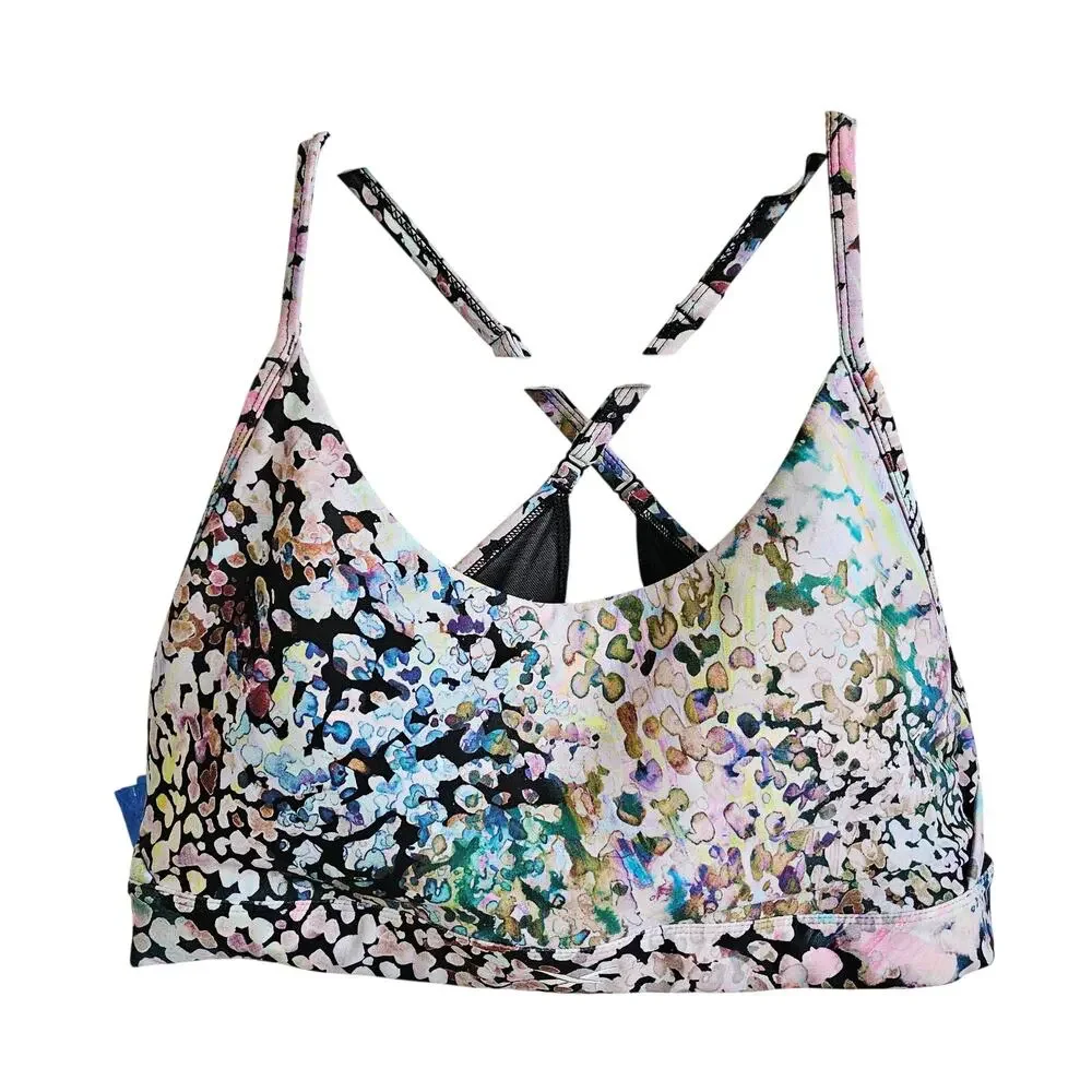 Reebok Strappy Back Sports Bra Multicolor Dots Oil Slick Spots Earthy Tone XL