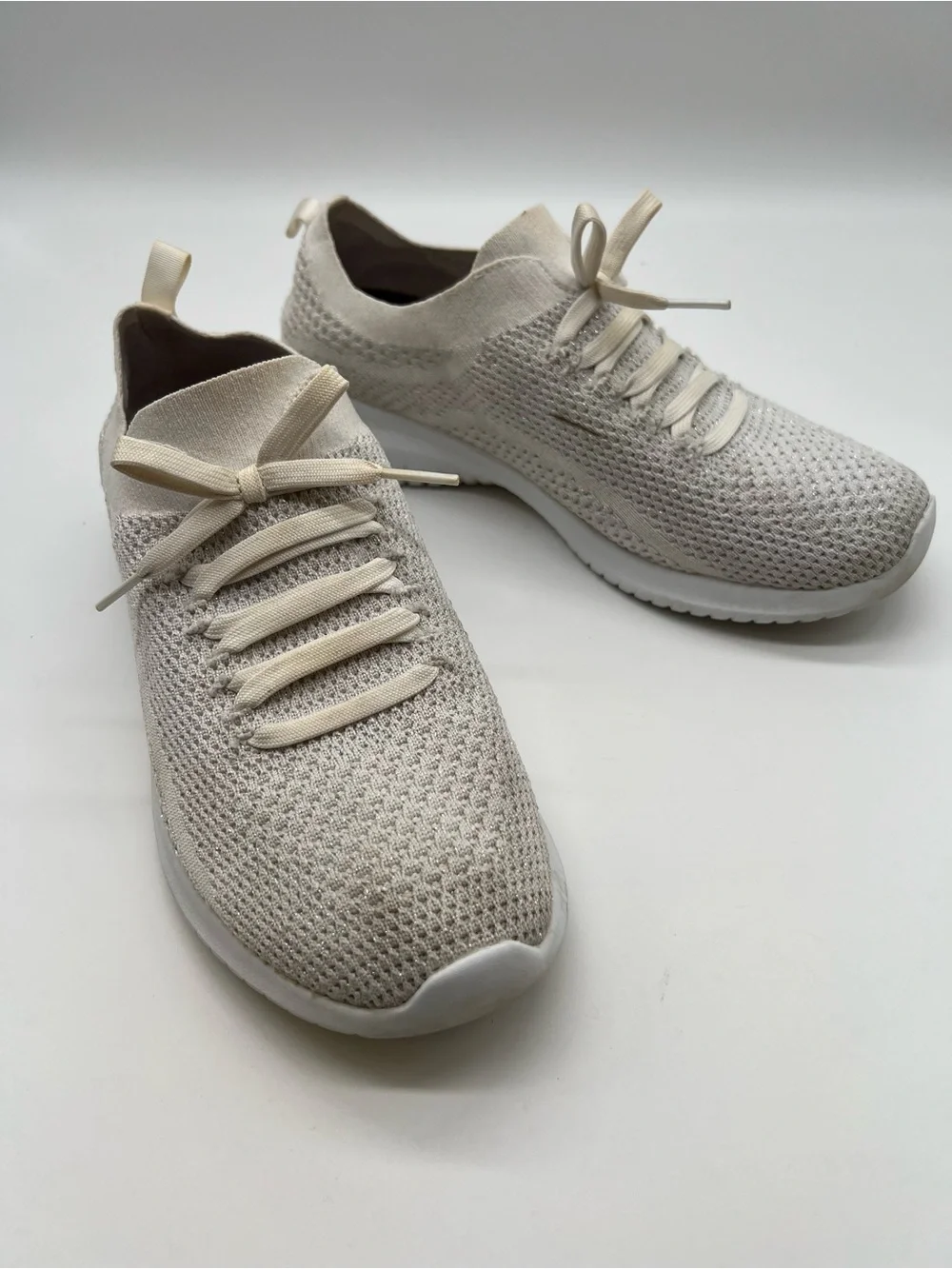 Skechers Women’s Knit Lace-Up Sneakers in Cream