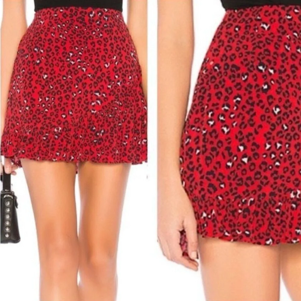 Lovers + Friends Women's Sahara Cheetah‎ Lined Lena Mini Skirt Red Black S Small