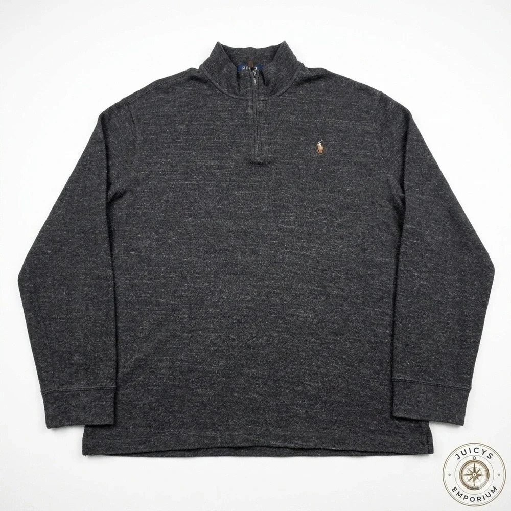 Polo Ralph Lauren Estate Rib Quarter Zip‎ Pullover Sweater Gray Heather Men's XL