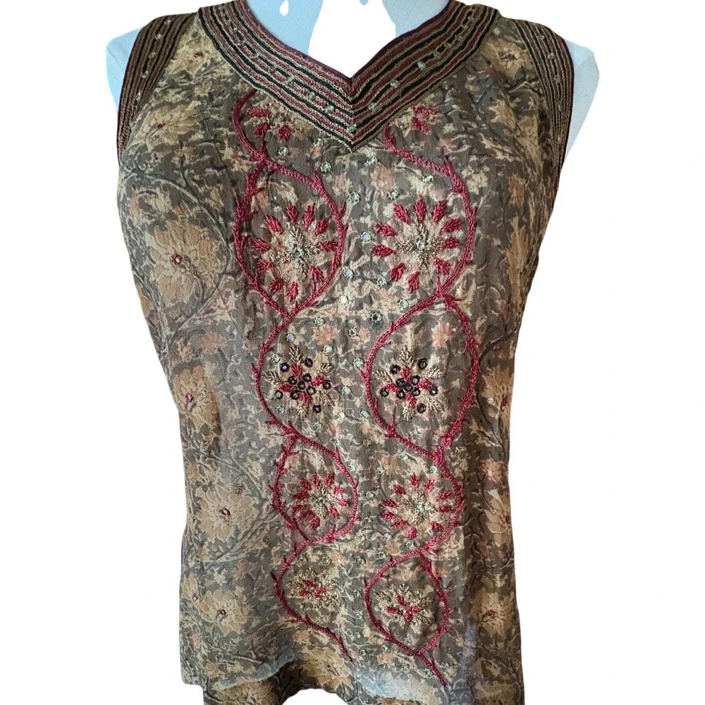 Srishti Latha Puttanna Boho Floral Mirror Work Embroidered Tunic Large Artisan