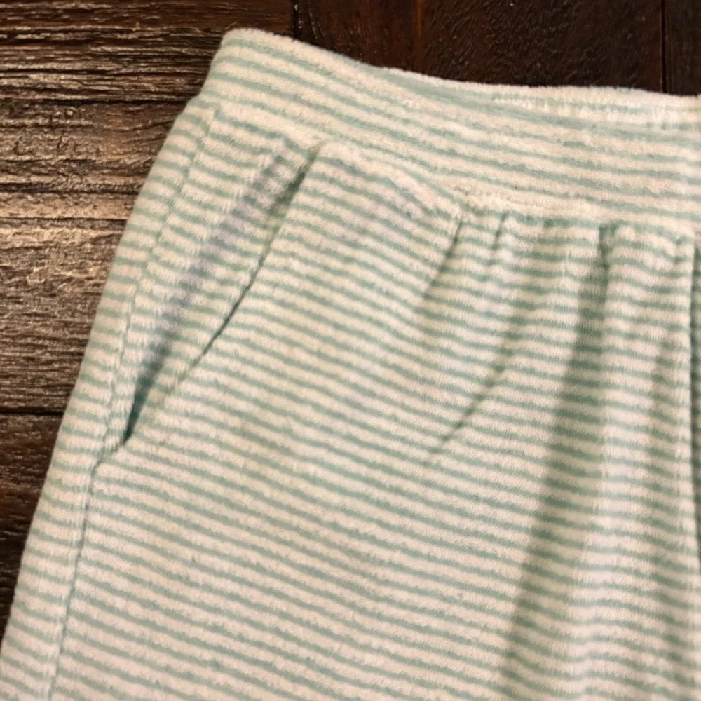 Ruffle Butts Soft Terry Cloth Striped Ruffle-Hem Shorts - Light Mint