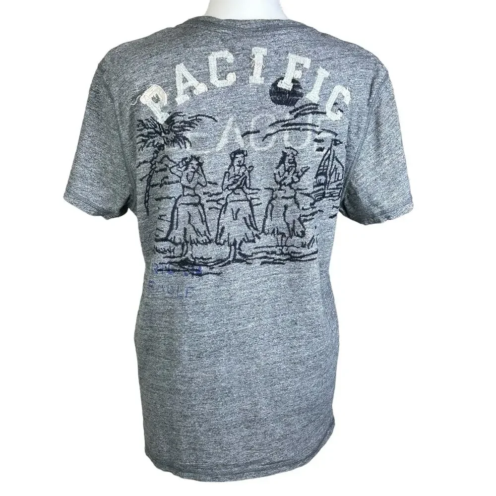American Eagle Shirt Size Medium Gray Embroidered Athletic Pacific Graphic Tee